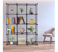 VINGLI Étagère Cube en Grille, Étagère DIY à 12 Compartiments, Meuble de Rangement métallique, Placard, Noir, 107 x 37 x 140 cm