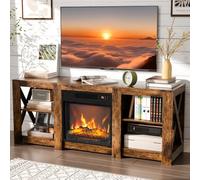 VINGLI Meuble TV avec Cheminée Électrique Insert 18", Fausse Cheminee Decorative 2000W, Effet Flamme 6 Couleurs, 4 Étagères, Design Croisé Double Face, Meuble de Salon, 149.5x34x60cm, Bois Pourri