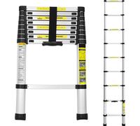 VINGO 2.6M Echelle télescopique Aluminium Echelle multi-usages Anti-pince-doigts Echelle d'extension Pliable Aluminium Antidérapant jusqu'à 150 KG