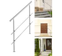 VINGO Main courante en acier inox Garde-corps pour escalier pont balcon Ø 42mm,avec 3 entretoises (150cm, 3 entretoises)