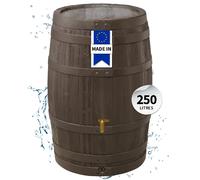 4rain Récupérateur d'eau pluie Tonneau VINO 250 L brun foncé avec robinet PE imitation laiton et couvercle