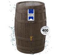 4rain Récupérateur d'eau de pluie Tonneau VINO 400 L brun foncé avec robinet PE imitation laiton et couvercle