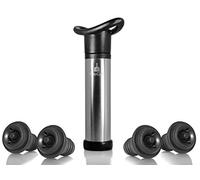 VinoCare Pompe à Vin - Coffret Vacu Vide Sommelier avec 4x Bouchons Triple Flange - La Meilleure façon de Conserver son Vin | Black edition (Argenté)