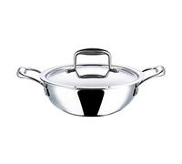 Vinod Kadai Platinum Triply en acier inoxydable | Convient pour la cuisine indienne, les sauces, les ragoûts, les soupes | Kadai extra profond avec couvercle | Compatible induction, électrique (26 cm)