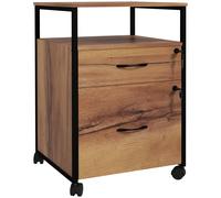 Vinsetto Caisson bureau mobile avec 2 tiroirs, meuble rangement bureau sur roulettes avec barres pour dossiers, marron