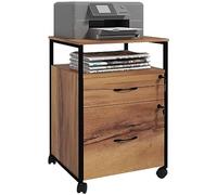 Vinsetto Caisson Bureau Mobile avec 2 tiroirs verrouillables, Meuble Rangement Bureau sur roulettes avec Barres pour dossiers A4 & Lettre, pour Travail ou Chambre, 44x40x66,5cm, Brun Rustique