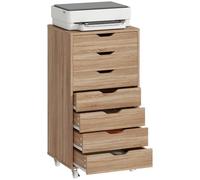 Vinsetto Caisson Bureau Mobile avec 7 Tiroirs 47,5x39,5x90cm Chêne | Meuble Rangement Bureau sur Roulettes pour Documents et Imprimante, Caisson de Rangement pour Travail ou Chambre