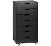 Vinsetto Caisson Bureau Mobile avec 7 Tiroirs 47,5x39,5x90cm Noir | Meuble Rangement Bureau sur Roulettes pour Documents et Imprimante, Caisson de Rangement pour Travail ou Chambre