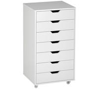 Vinsetto Caisson Bureau Mobile avec 7 tiroirs, Meuble Rangement Bureau sur roulettes pour Documents et imprimante, Caisson de Rangement pour Travail ou Chambre, 47,5 x 39,5 x 90 cm, Blanc