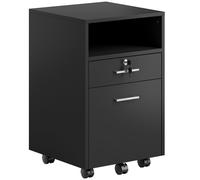 Vinsetto Caisson de bureau à roulettes, 2 tiroirs, un tiroir verrouillable, 5 roulettes, Noir, 40 x 40 x 65 cm