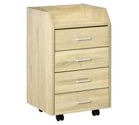 Vinsetto Caisson de bureau rangement sur roulettes 4 tiroirs coulissants MDF et panneaux de particules dim. 40L x 36l x 65H cm naturel