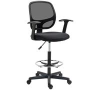 Vinsetto Chaise bureau ergonomique, chaise de dessin, repose-pieds, dossier en maille, hauteur réglable, 60x56x110-132cm, noir