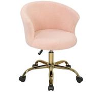 Vinsetto Chaise Bureau Ergonomique en Polaire Teddy Chaise Coiffeuse Rose | Fauteuil Pivotante, Hauteur Réglable, Assise Rembourrée, Piètement Acier Doré, pour Bureau, Salon, Chambre