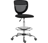 Vinsetto Chaise bureau ergonomique tabouret de bureau avec repose-pieds et sans accoudoirs, chaise de dessin à dossier moyen en maille, hauteur réglable, assise rembourrée et pivotante 360°, noir