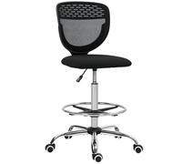 Vinsetto Chaise bureau ergonomique tabouret de bureau avec repose-pieds et sans accoudoirs, chaise de dessin à dossier moyen en maille, hauteur réglable, assise rembourrée et pivotante 360°, noir