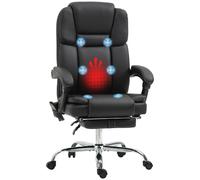 Vinsetto Chaise de bureau ajustable avec 6 points de massage, Fonction de chauffage, Repose-pieds, Similicuir, Noir