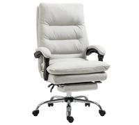 Vinsetto Chaise de Bureau avec Massage, Fonction de Chauffage, Inclinable, Simili Cuir, 65x72x109-117cm, Crème