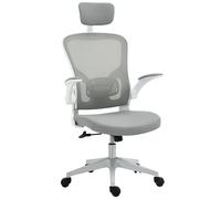 Vinsetto Chaise de Bureau Ergonomique avec Fonction Bascule Dossier Haut Support Lombaire Têtière Accoudoirs Relevables pour Home-Office Gris 65 x 64 x 114-122 cm
