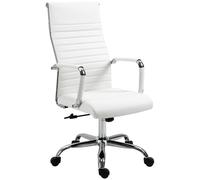 Vinsetto Chaise de bureau ergonomique Fauteuil de direction avec fonction bascule Chaise de bureau pivotante rembourrée en cuir synthétique Mousse Blanc 54 x 62 x 104-114 cm