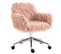 Vinsetto Chaise de Bureau Pivotante Fauteuil de Maquillage en Fausse Fourrure Réglable en Hauteur pour Filles Fausse Fourrure Mousse Rose+Argent 57 x 60 x 75-85 cm