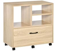 Vinsetto Chariot de Bureau Multifonction en Bois 5 Roues 77x40x73 cm | Meuble à tiroirs roulant, étagère pour imprimante, tiroir, étagère réglable.