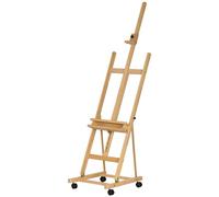 Vinsetto Chevalet d'artiste pliant sur roulettes en bois de hêtre pour toiles jusqu'à 118 cm, hauteur réglable, inclinaison réglable de 90° max. avec porte-pinceau en bois naturel