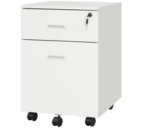 Vinsetto Classeur de Bureau à 2 Tiroirs avec Serrure et 5 Roues, en Mélamine, 40x49x58 cm, Blanc