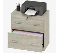 Vinsetto Classeur de Bureau avec 2 Tiroirs avec Rails pour Dossiers Suspendus pour A4 Serrure et 2 Clés 74x42x72 cm Naturel