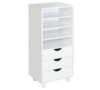 Vinsetto Classeur Vertical, Meuble de classement Mobile de Bureau, Blanc | 3 tiroirs, 4 étagères ouvertes, support d'imprimante sur roulettes, roulettes verrouillables, pour bureau à domicile