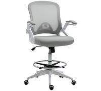 Fauteuil de bureau - Vinsetto - assise debout réglable repose-pieds accoudoir maille - maille - 64x60x106-126cm - gris blanc