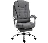 Vinsetto Fauteuil de Bureau Ergonomique, Chaise de Bureau avec Repose-Pied, Dossier inclinable, accoudoirs rembourrés, en Tissu Aspect Lin Gris