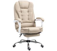 Vinsetto Fauteuil de Bureau Ergonomique, Chaise de Bureau avec Repose-Pied, Dossier inclinable, accoudoirs rembourrés, en Tissu Aspect Lin Beige