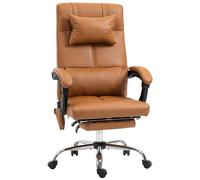 Vinsetto Fauteuil de bureau ergonomique massant chauffant en PU avec repose-pieds têtière sur roulettes revêtement synthétique marron Aosom France