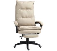 Vinsetto Fauteuil de bureau massant avec hauteur réglable, dossier inclinable, repose-pied intégré et télécommande filaire beige