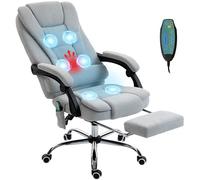 Vinsetto Fauteuil de Bureau Massant et Chauffant Aspect Lin Gris Clair | Chaise de Bureau Ergonomique Hauteur Réglable, Dossier Inclinable, Repose-Pieds, Télécommande Filaire, Pivotant 360°