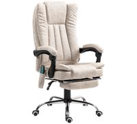 Vinsetto Fauteuil de bureau massant et chauffant avec hauteur réglable, dossier inclinable, repose-pied et télécommande, crème