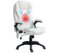Vinsetto Fauteuil de Bureau massant et Chauffant, Chaise de Bureau, Chaise Ergonomique avec Hauteur réglable, Dossier inclinable et télécommande Filaire, pivotant à 360° Tissu en Polyester Blanc