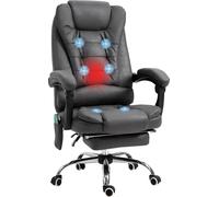 Vinsetto Fauteuil de bureau massant et chauffant, chaise de bureau ergonomique hauteur réglable, dossier inclinable, repose-pieds, télécommande filaire, pivotant 360°, tissu en microfibre, gris foncé