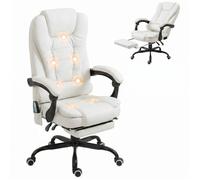 Vinsetto Fauteuil de bureau massant – Hauteur réglable, dossier inclinable, repose‑pieds 360°, blanc