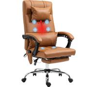 Vinsetto Fauteuil de massage de bureau, chaise d'ordinateur chauffante, repose-pieds, télécommande, coussin appui-tête amovible et oreiller lombaire, poche de rangement, housse synthétique, marron