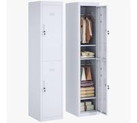 Vinsetto Lot de 2 armoires métallique, Armoire à casiers avec 2 Compartiments, Armoire de Rangement verrouillable avec 2 clés, 4 étagères, 38 x 46 x 180 cm, Gris