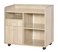 Vinsetto Support d'imprimante caisson placard de bureau mobile étagère réglable 2 tiroirs + 3 niches + grand plateau panneaux particules chêne