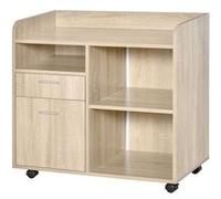 Vinsetto Support d'imprimante - caisson organiseur bureau - 3 niches, 2 tiroirs, grand plateau - panneaux particules chêne clair Beige G