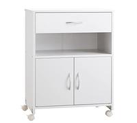 Vinsetto Support d'imprimante, Meuble imprimante Mobile, Meuble Rangement Bureau à roulettes avec Niche et Placard 2 Portes, tiroir et étagère réglable pour Bureau à Domicile, 60x39x80cm, Blanc
