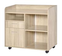 Vinsetto Support d'imprimante caisson placard de bureau mobile étagère réglable 2 tiroirs + 3 niches + grand plateau panneaux particules chêne