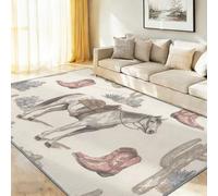 Vintage Américain Cheval 3D Tapis de Chambre d'enfant Fond antidérapant pour Salon Chambre à Coucher et Chambre d'enfant Tapis Moderne 140 x 200 cm, Blanc