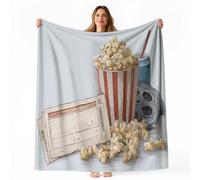 Vintage Artistique Couvertures 100 x 130 cm Couverture Douce Flanelle | Pop-Corn Billets De Cinéma Film Couvertures Douce Chaude, Blanc Couverture pour Lits d'enfants Chambre Polyvalente Décoration