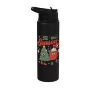 Vintage Christmas Tis The Season Christmas Tree Hot Cocoa Stainless Steel Insulated Water Bottle