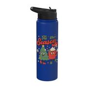 Vintage Christmas Tis The Season Christmas Tree Hot Cocoa Stainless Steel Insulated Water Bottle