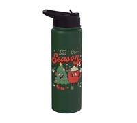 Vintage Christmas Tis The Season Christmas Tree Hot Cocoa Stainless Steel Insulated Water Bottle